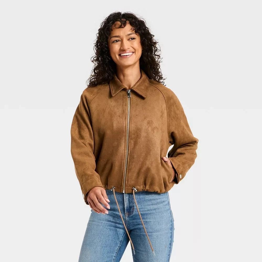 Women's Suede Bubble Bomber Jacket - Universal Thread Brown M